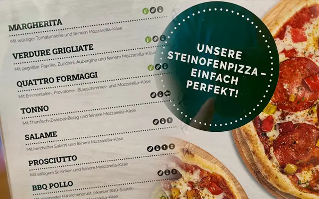 Screenshot der Pizzakarte im Bistro