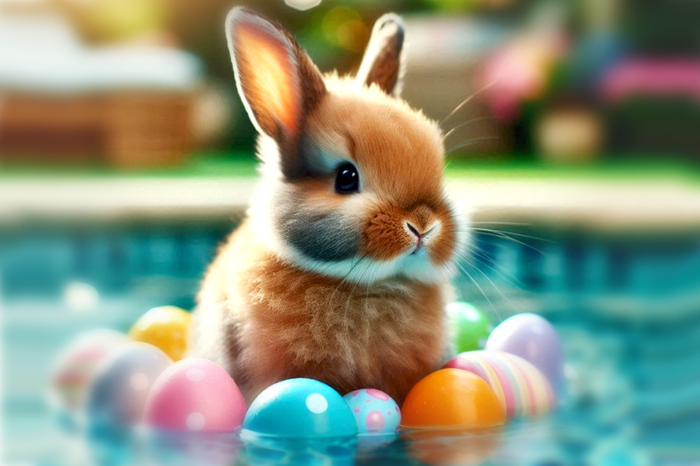 Osterhase im Schwimmbad