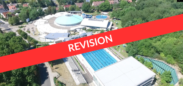 Luftaufnahme des Marienbads mit Hinweis auf Revisionsarbeiten.